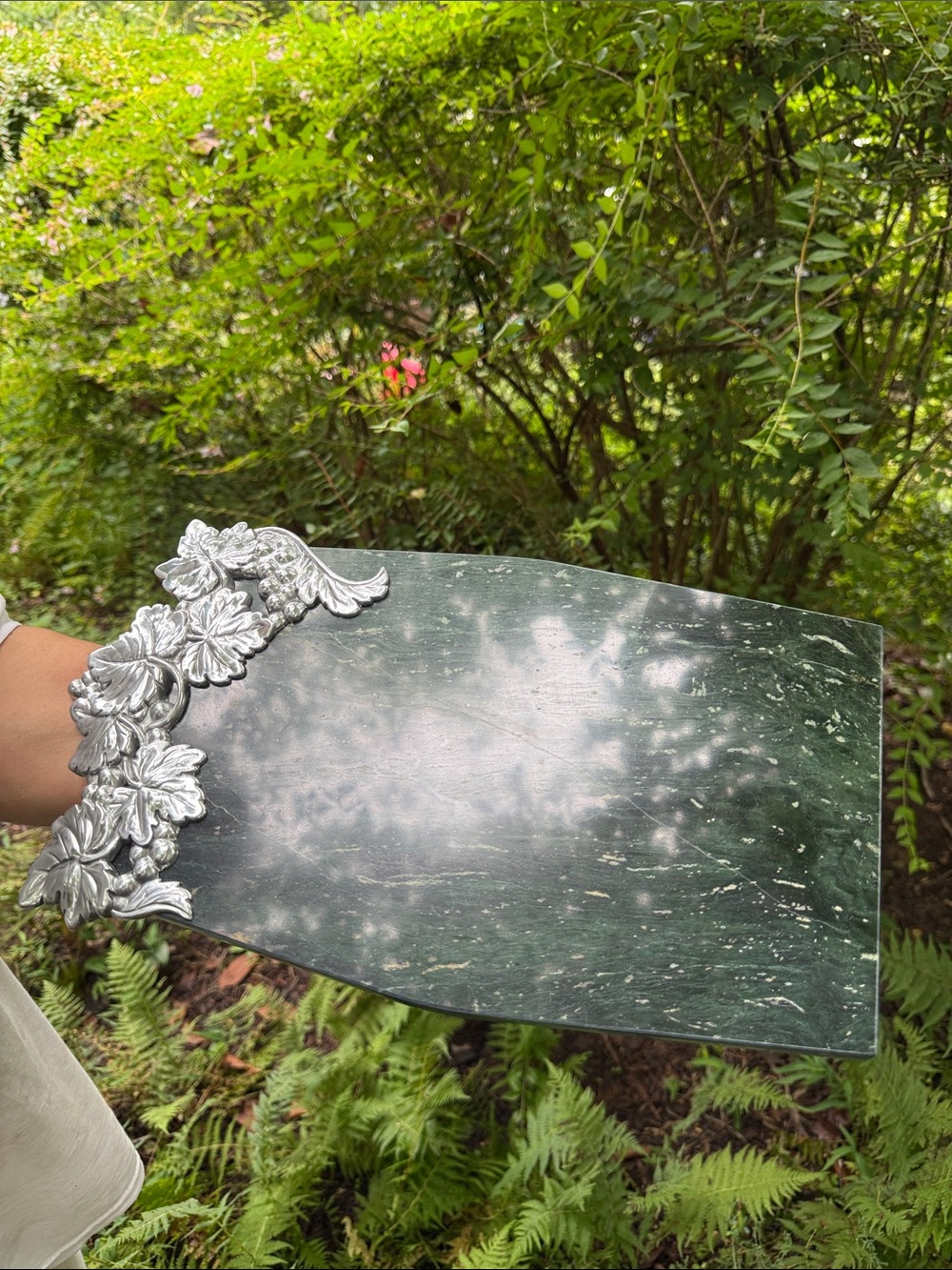 Lenox Grape Weave Green Marble Tray with Silver Leaf Accents